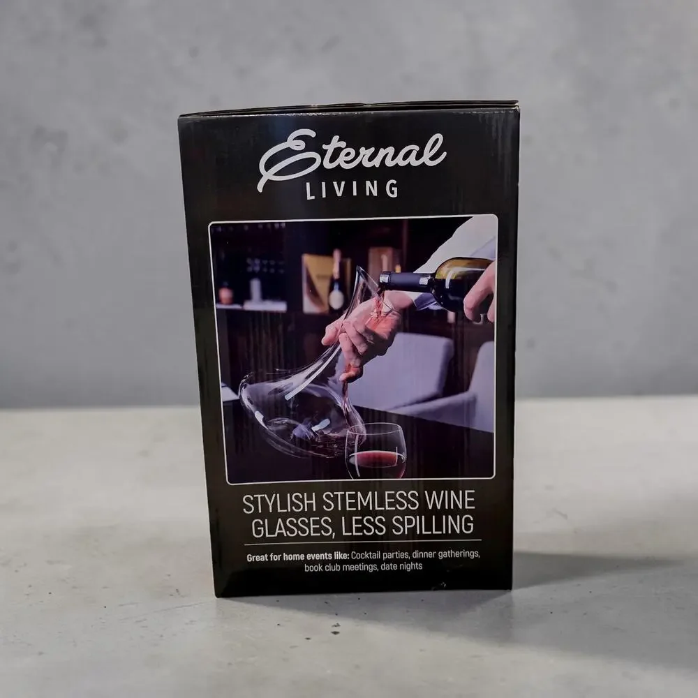 Eternal Living 5pc Wine Decanter Set with 4 Stemless Wine Glasses New In Box